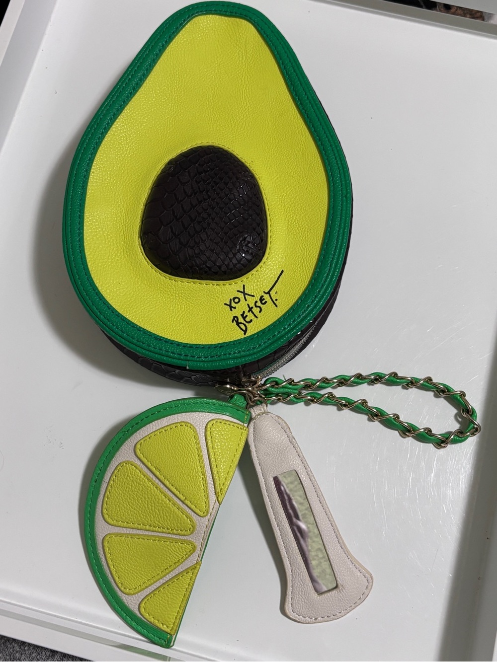 Betsey Johnson Holy Guacamole Avocado Clutch Wristlet Purse Lime Charm
